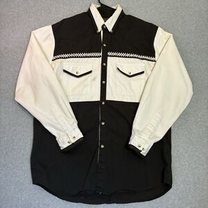 Vintage Western Men’s L Button Up Shirt Black White Long Sleeve Cowboy Rodeo